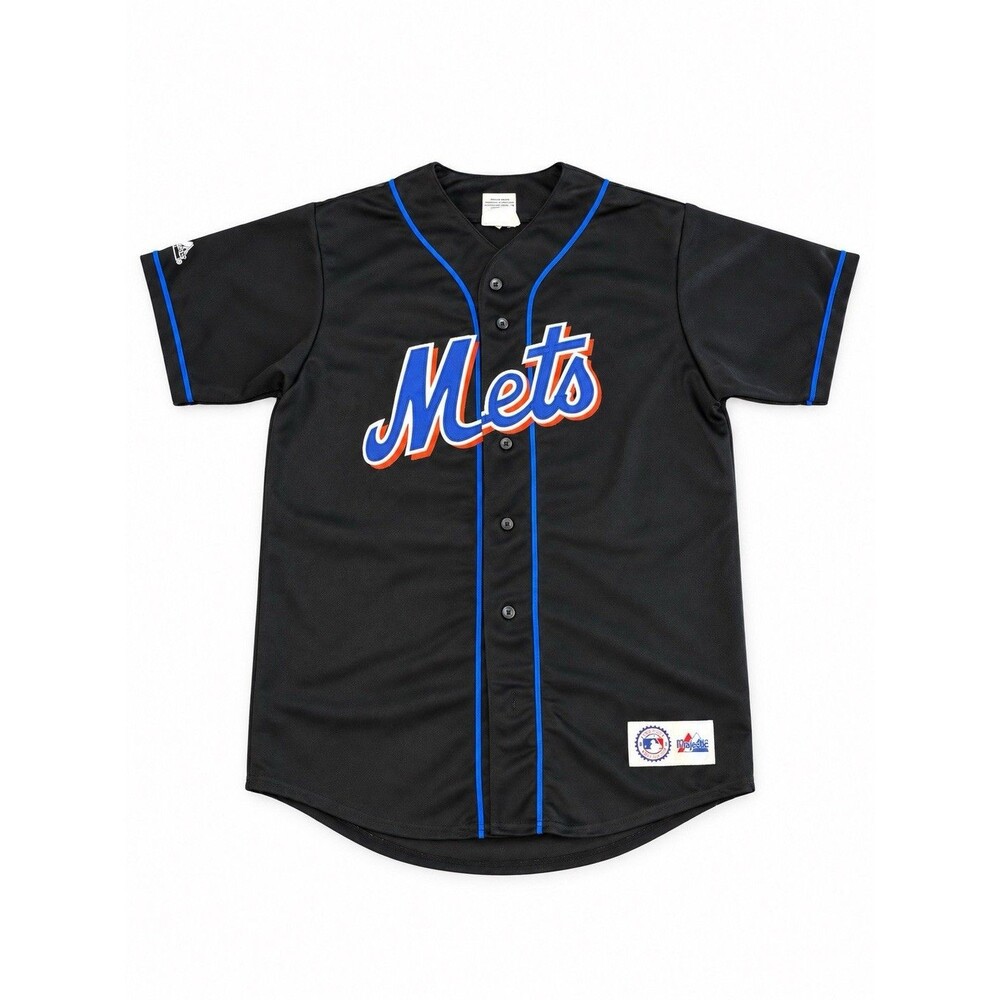 Vintage Vtg New York Mets Jersey Mens L Black Majestic Embroidered MLB Baseball